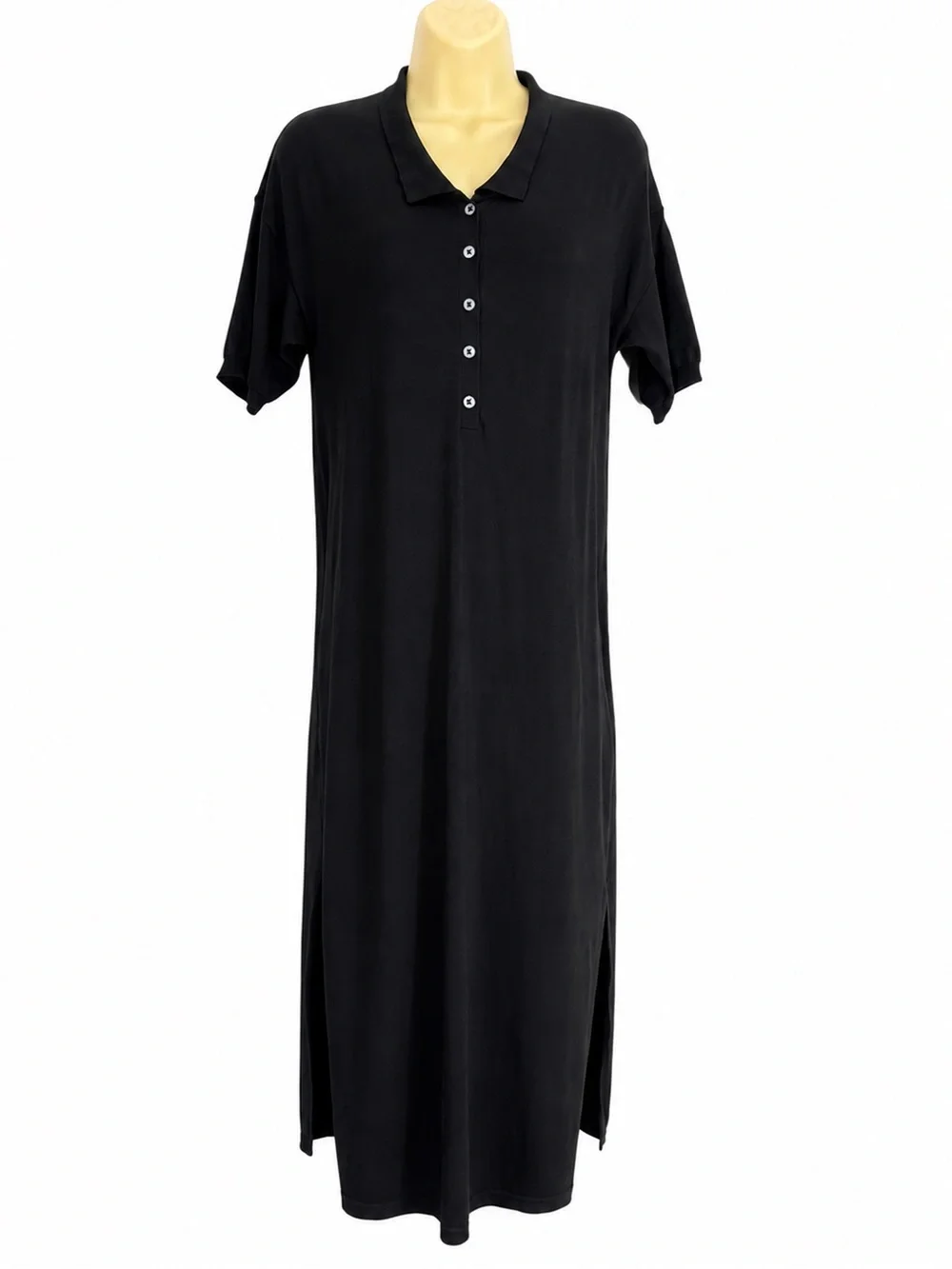 Totême Belize Knit Midi Polo Dress Black Collared Side Slit Oversized XS (s-m) - Picture 2 of 16